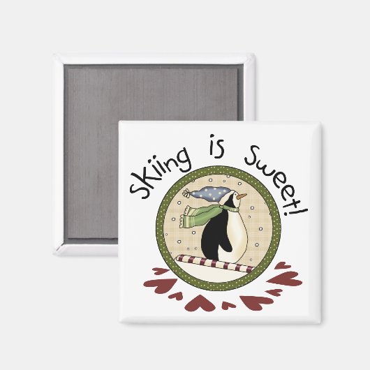 スキーペンギンホリデーTシャツとギフト マグネット (正面/裏面)