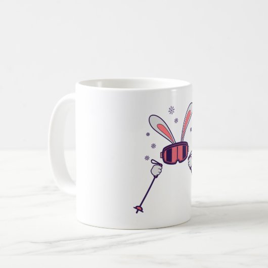 スキーポールとスキーゴーグルを持つスキーウサギ コーヒーマグカップ (正面左)