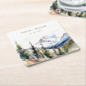スキーマウンテンテルリドコロラドウォーターカラー結婚ズ スクエアペーパーコースター (アングル)