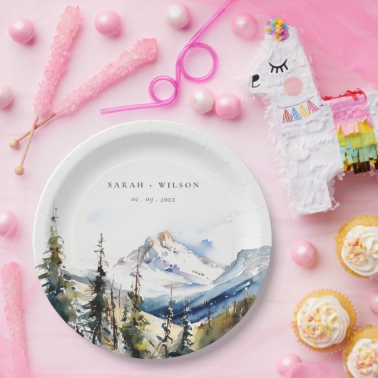 スキーマウンテンテルリドコロラドウォーターカラー結婚ズ ペーパープレート (パーティー)