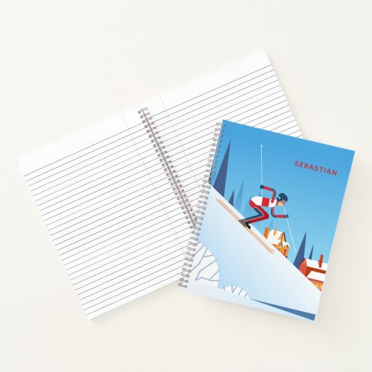 スキーモダンウィンタースキーの漫画パーソナライズされた名 ノートブック (内部)