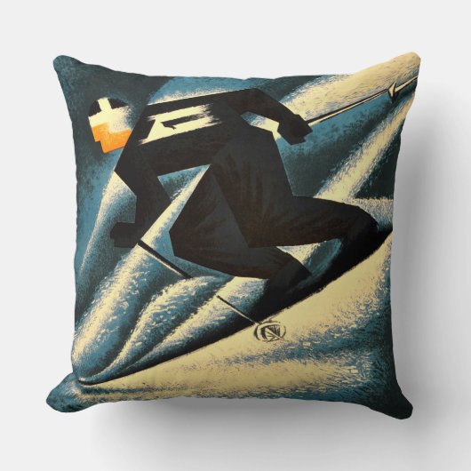 スキーモンブラン1951ヴィンテージスフランスのキーポスター クッション (正面)