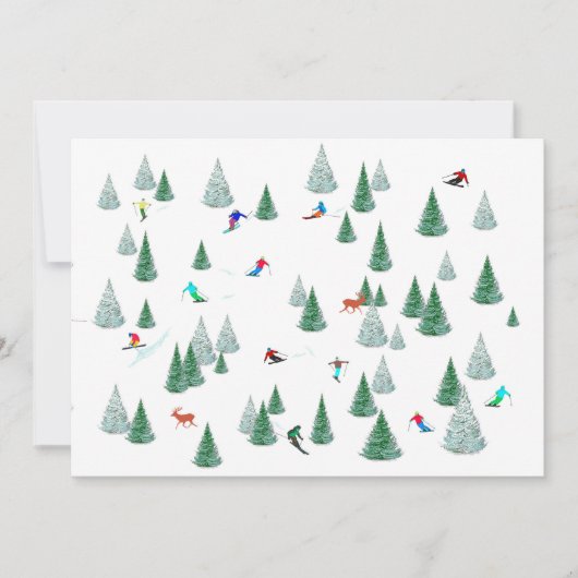 スキーヤーたちが雪山を滑降するイラスト スキーパーティー シーズンカード (正面)