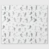 スキーヤーのパターン。グレーのシルエット(白) ラッピングペーパー (フラット)