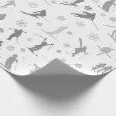 スキーヤーのパターン。グレーのシルエット(白) ラッピングペーパー (角)