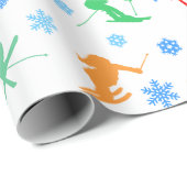 スキーヤーのパターン。シルエットカラフルオンホワイト ラッピングペーパー (ロールコーナー)