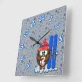 スキーヤーのフクロウ スクエア壁時計 (傾斜)
