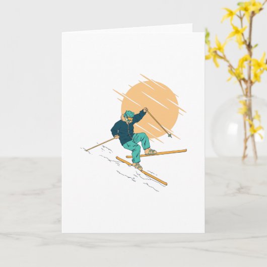 スキーヤーの倒れ カード (黄色い花)