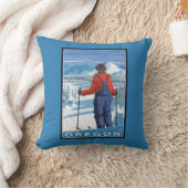 スキーヤーの敬服の念に満ちたヴィンテージ旅行ポスター クッション (ブランケット)