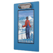 スキーヤーの敬服の念に満ちたヴィンテージ旅行ポスター クリップボード (左)