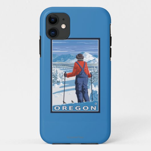 スキーヤーの敬服の念に満ちたヴィンテージ旅行ポスター Case-Mate iPhoneケース (裏面)