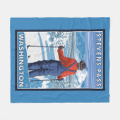 スキーヤーの賞賛-スティーヴンスのパス、ワシントン州 フリースブランケット (正面(横))