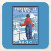 スキーヤーの賞賛-樹木限界線ロッジ、オレゴン スクエアペーパーコースター (正面)
