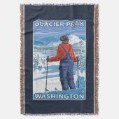 スキーヤーの賞賛-氷河ピーク、ワシントン州 スローブランケット (正面縦)