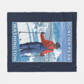 スキーヤーの賞賛-氷河ピーク、ワシントン州 フリースブランケット (正面(横))