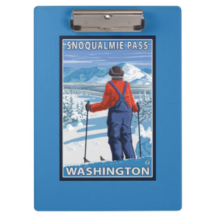 スキーヤーの賞賛- Snoqualmieのパス、ワシントン州 クリップボード