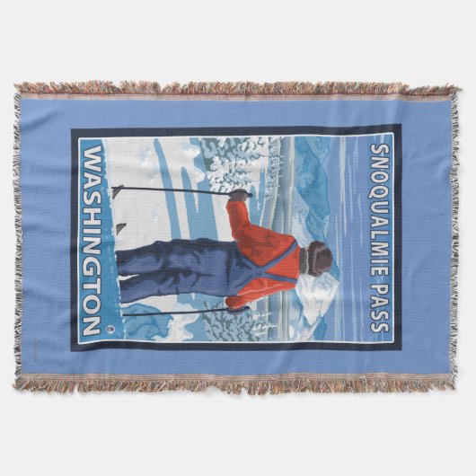 スキーヤーの賞賛- Snoqualmieのパス、ワシントン州 スローブランケット (正面)