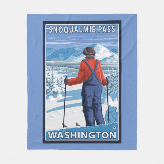 スキーヤーの賞賛- Snoqualmieのパス、ワシントン州 フリースブランケット (正面)