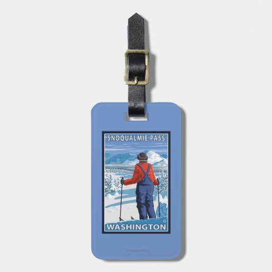 スキーヤーの賞賛- Snoqualmieのパス、ワシントン州 ラゲッジタグ (正面縦)