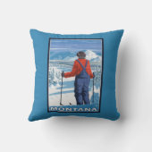 スキーヤーのAdmiringMontanaVintage旅行ポスター クッション (裏面)