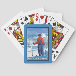 スキーヤーのAdmiringMontanaVintage旅行ポスター トランプ