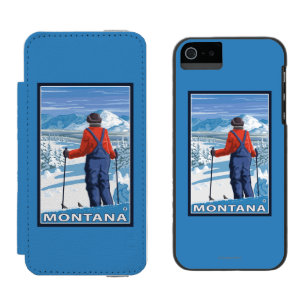 スキーヤーのAdmiringMontanaVintage旅行ポスター iPhone SE/5/5sウォレットケース