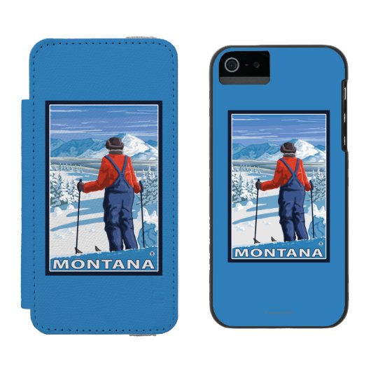 スキーヤーのAdmiringMontanaVintage旅行ポスター Incipio iPhoneウォレットケース (並び)