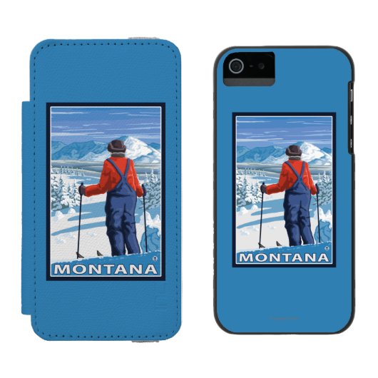 スキーヤーのAdmiringMontanaVintage旅行ポスター Incipio iPhoneウォレットケース (並び)