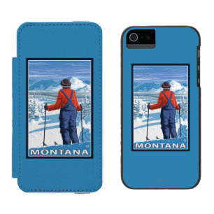 スキーヤーのAdmiringMontanaVintage旅行ポスター iPhone SE/5/5sウォレットケース