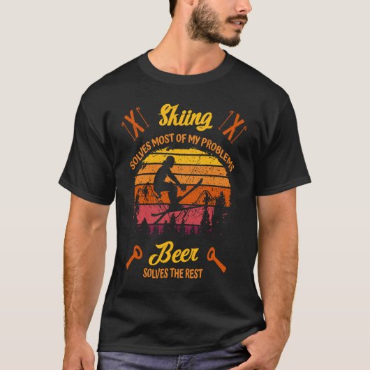 スキーヤースキーは私の問題の大部分を解決するビールt tシャツ (正面)