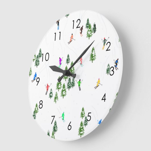 スキーヤーズスキーイラストレーションスキーウィンターゲレンデ ラージ壁時計 (傾斜)
