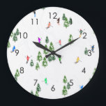 スキーヤーズスキーイラストレーションスキーウィンターゲレンデ ラージ壁時計<br><div class="desc">アルプカッコいいスの雪に覆われたモミの木々の間でスキーヤーがアルパインスキーリゾートの斜面を滑り降りる冬をテーマにしたスキーヤーパターンデザイン。フリーライドのスキーヤーはカラフルヴィンテージレトロなスキースーツを着て、白い雪の山の風景の背景にスキーと下り坂をスキー。友人、同僚や家族のサークルでスキーヤーのための素晴らしい冬のスポーツおもしろいギフト。スキエお洒落アアートワークイラストレーションデザイン。スキーヤーのスキーのホームデッキ、スキーチーム、スキーコーチのギフト。スキースキースキーのラッピング紙ギフト。完璧なスキーアルパインロッジ、ホテル、スキーヤーのためのスタジオギフト。マンモススキーリゾート,ツェルマット,ティニュ,《植物》アスペン,スキーギフトパーソナライズされたギフト</div>