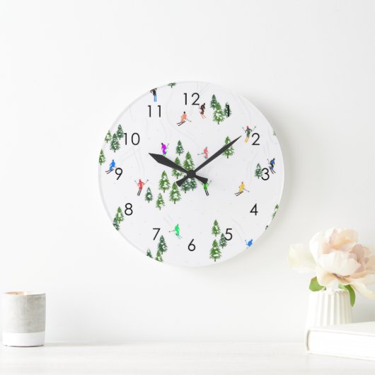 スキーヤーズスキーイラストレーションスキーウィンターゲレンデ ラージ壁時計 (ホーム)