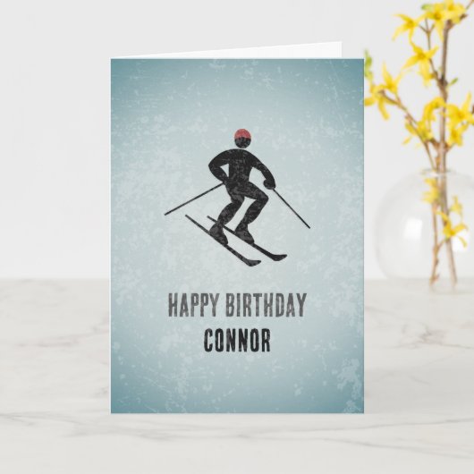 スキーヤーテーマ – 名前の追加 – モダン男らし誕生日 カード (黄色い花)