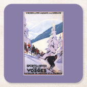 スキーヤーポスターを見ている見物人 スクエアペーパーコースター (正面)