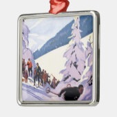 スキーヤーポスターを見ている見物人 メタルオーナメント (左)