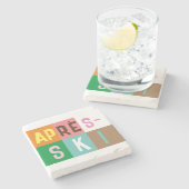 スキーヤーレトロエレースキーカラーブロック ストーンコースター (横)