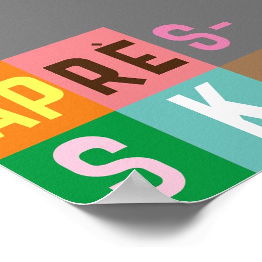 スキーヤーレトロエレースキーカラーブロック ポスター (角)