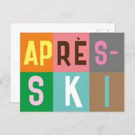 スキーヤーレトロエレースキーカラーブロック ポストカード