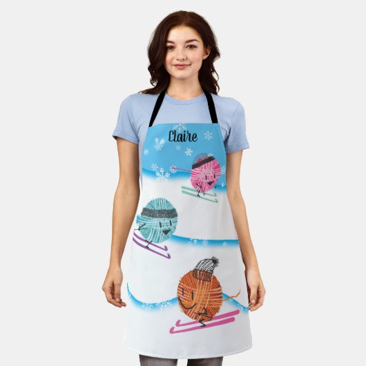 スキーヤーン冬クリスマスクロシェのフックのクラフトショー エプロン (着用した状態)