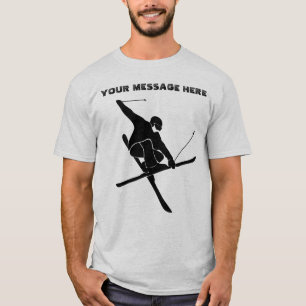 スキーヤー用スキートリック黒のシルエットグラフィック Tシャツ