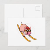 スキーヤー豚 ポストカード (正面/裏面)