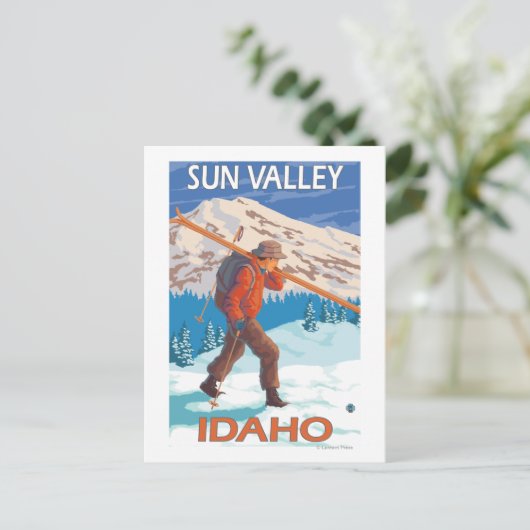 スキーヤー運ズスノースキー – ヴィンテージ旅行2 ポストカード (スタンド正面)