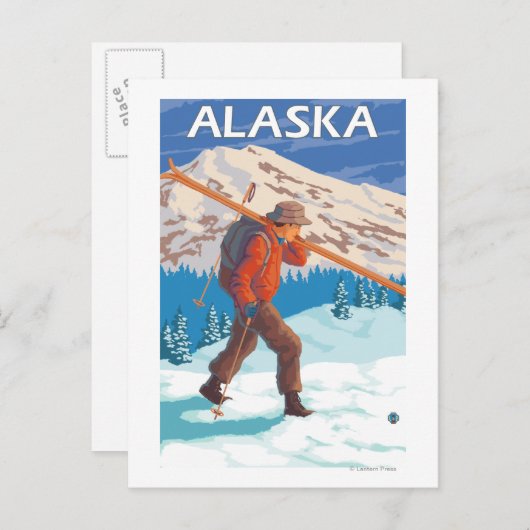 スキーヤー運ズスノースキー – ヴィンテージ旅行3 ポストカード (正面/裏面)