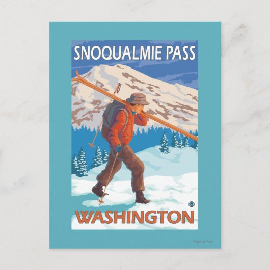 スキーヤー運ズスノースキー – Snoqualmie Pass, WA ポストカード (正面)
