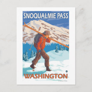 スキーヤー運ズスノースキー – Snoqualmie Pass, WA ポストカード
