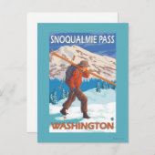 スキーヤー運ズスノースキー – Snoqualmie Pass, WA ポストカード (正面/裏面)