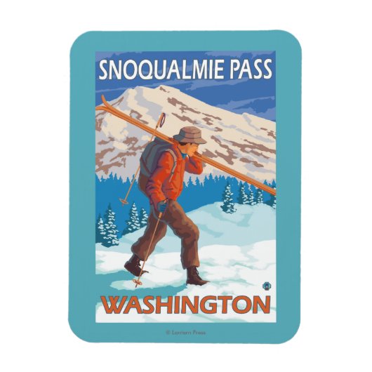 スキーヤー運ズスノースキー – Snoqualmie Pass, WA マグネット (縦)