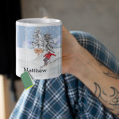 スキーヤー雪パーソナライズされた水色名 コーヒーマグカップ