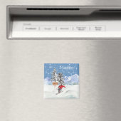 スキーヤー雪パーソナライズされた水色 マグネット (インサイチュ (食洗機))